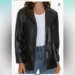 Fahsyee Faux Leather Blazer Jackets Black  Moto Biker Coat Vegan Pleather jacket